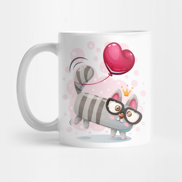 Adorable Kitty with Glasses Holding Love Balloon by Urbanprint